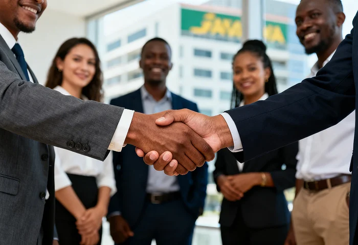employee and employer shaking hands